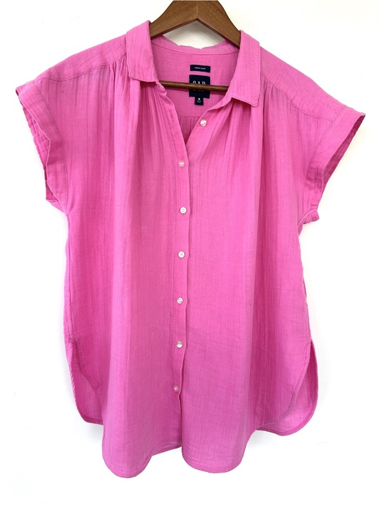 GAP Tops - Gap Pink Short-Sleeve Button-Front Blouse, Oversized Fit, Crinkle Gauze Cotton